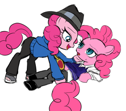 Size: 1108x981 | Tagged: safe, artist:momo, character:pinkie pie, cute, diapinkes, duality, rapper pie, self ponidox, simple background