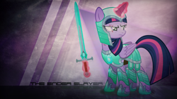 Size: 1920x1080 | Tagged: safe, artist:a4r91n, artist:vipeydashie, character:twilight sparkle, character:twilight sparkle (alicorn), species:alicorn, species:pony, armor, crossover, diamond armor, diamond sword, eye scar, female, glowing horn, magic, magic aura, mare, minecraft, scar, show accurate, solo, sword, telekinesis, vector, wallpaper, warrior twilight sparkle, weapon