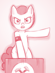 Size: 551x730 | Tagged: safe, artist:mcponyponypony, character:pinkie pie, implied hammers, monochrome, pink floyd, solo, the wall