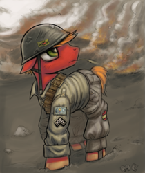 Size: 703x838 | Tagged: safe, artist:mcponyponypony, character:big mcintosh, species:earth pony, species:pony, clothing, male, soldier, solo, stallion, uniform, war