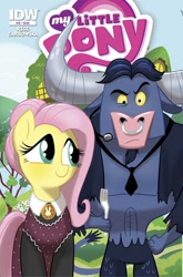 Size: 988x1500 | Tagged: safe, artist:amy mebberson, idw, character:fluttershy, character:iron will, species:minotaur, species:pony, ship:ironshy, alternate hairstyle, american gothic, clothing, cover, duo, female, fine art parody, idw advertisement, male, mare, necktie, nose piercing, nose ring, piercing, shipping, straight
