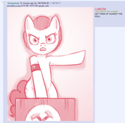 Size: 802x789 | Tagged: safe, artist:mcponyponypony, character:pinkie pie, /mlp/, 4chan, fascism, hammer, pink, pink floyd, the dictator, the wall