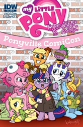 Size: 500x759 | Tagged: safe, artist:katiecandraw, idw, character:applejack, character:daring do, character:fluttershy, character:pinkie pie, character:rainbow dash, character:rarity, character:spike, character:twilight sparkle, species:earth pony, species:pegasus, species:pony, species:unicorn, adorkable, bipedal, clothing, comic, comic book, comic con, cosplay, costume, cover, crossover, cute, disguise, doctor who, dork, eleventh doctor, female, fez, funny, geordi laforge, harry potter, hat, idw advertisement, jackabetes, loki, magic wand, mane seven, mane six, mare, marvel, my little pony logo, pinkie costume, pony costume, princess leia, rogue (x-men), scarf, shyabetes, signature, star trek, star wars, twiabetes, visor, weapons-grade cute, x-men