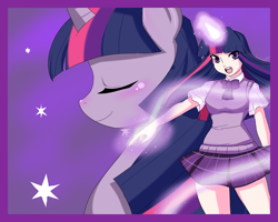 Size: 1800x1440 | Tagged: safe, artist:ninja-8004, character:twilight sparkle, clothing, horned humanization, humanized, magic, skirt, wide hips
