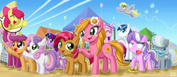 Size: 1500x656 | Tagged: safe, artist:uotapo, idw, character:apple bloom, character:babs seed, character:cheerilee, character:derpy hooves, character:diamond tiara, character:princess cadance, character:scootaloo, character:shining armor, character:silver spoon, character:spike, character:sunflower, character:sweetie belle, character:twilight sparkle, character:twilight sparkle (alicorn), character:zecora, species:alicorn, species:pegasus, species:pony, species:zebra, adorababs, annoyed, cute, cutie mark crusaders, dozing upright like horses do, eyes closed, female, mare, open mouth, scene interpretation, sleeping, smiling, stomping, waving, zzz