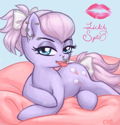 Size: 769x800 | Tagged: safe, artist:mcponyponypony, character:lickety split, g1, beanbag, earring, nose ring, piercing, solo, tongue out, tongue piercing