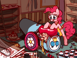 Size: 600x450 | Tagged: safe, artist:kairean, character:pinkie pie, party cannon, safety goggles, solo
