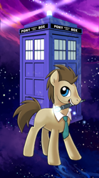 Size: 300x540 | Tagged: safe, artist:kairean, character:doctor whooves, character:time turner, doctor who, mouth hold, necktie, solo, sonic screwdriver, tardis, tarot card, the hermit