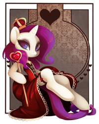 Size: 800x1000 | Tagged: safe, artist:sambragg, character:rarity, species:pony, species:unicorn, female, mare, queen of hearts, scepter, solo, wand