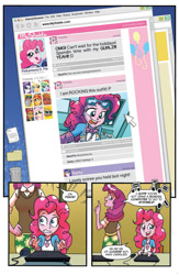 Size: 630x969 | Tagged: safe, idw, character:applejack, character:babs seed, character:cheerilee, character:fluttershy, character:maud pie, character:pinkie pie, character:rainbow dash, character:rarity, character:sunset shimmer, my little pony:equestria girls, comic, computer, idw advertisement, mr. turnip, mystable, sir lintsalot, sunflower