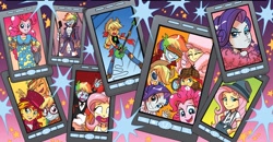 Size: 3976x2071 | Tagged: safe, artist:tonyfleecs, idw, character:applejack, character:fluttershy, character:pinkie pie, character:rainbow dash, character:rarity, character:sunset shimmer, character:twilight sparkle, my little pony:equestria girls, clothing, cyclops, cyclops (marvel comics), detective, dracula, fedora, hat, mane six, prince (musician), scooby doo, sherlock holmes, sherlock shimmer, velma dinkley, willy wonka, x-men