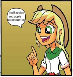 Size: 961x1006 | Tagged: safe, artist:tonyfleecs, idw, character:applejack, my little pony:equestria girls, applejack's opinion, comic, equestria girls holiday special, exploitable meme, female, hank hill, holiday special, king of the hill, mac, meme, simple background, solo