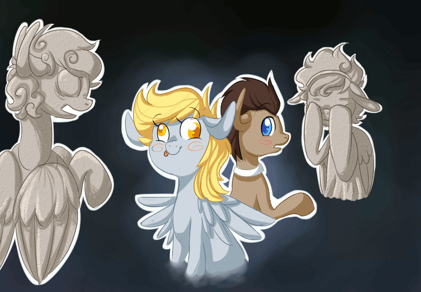 Size: 826x574 | Tagged: safe, artist:buljong, character:derpy hooves, character:doctor whooves, character:time turner, species:pegasus, species:pony, animated, crossover, female, mare, weeping angel