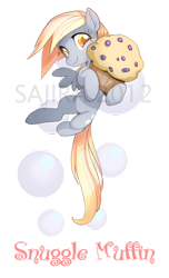 Size: 400x657 | Tagged: dead source, safe, artist:sambragg, character:derpy hooves, species:pegasus, species:pony, female, happy, mare, muffin, snuggle bubble muffin, watermark