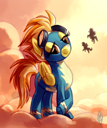Size: 776x926 | Tagged: safe, artist:whitediamonds, character:spitfire, species:pegasus, species:pony, clothing, cloud, cloudy, cutefire, female, flying, looking at you, mare, uniform, wonderbolts uniform
