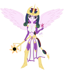 Size: 3100x3510 | Tagged: safe, artist:e-e-r, idw, character:princess celestia, my little pony:equestria girls, belly button, dark mirror universe, evil celestia, midriff, mirror universe, scepter, simple background, solo, staff, transparent background, vector, wings