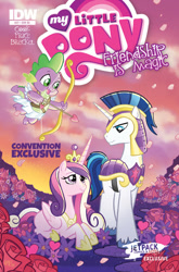 Size: 406x616 | Tagged: safe, artist:tonyfleecs, idw, character:princess cadance, character:shining armor, character:spike, cover, cupid, idw advertisement