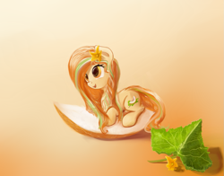 Size: 1277x1000 | Tagged: safe, artist:scootiebloom, oc, oc only, flower, flower in hair, leaf, melon, micro, multicolored hair, solo, tiny ponies