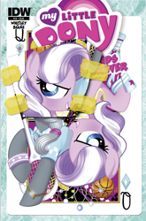 Size: 1059x1600 | Tagged: safe, artist:amy mebberson, edit, idw, character:diamond tiara, character:silver spoon, basketball, cover, idw advertisement, tennis racket