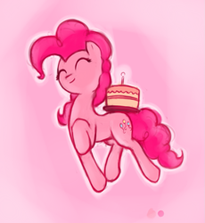 Size: 1011x1100 | Tagged: safe, artist:poptart36, character:pinkie pie, species:earth pony, species:pony, cake, cute, diapinkes, eyes closed, female, mare, pink background, simple background, solo