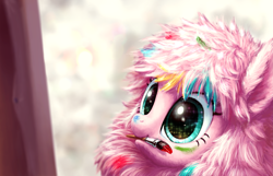 Size: 3445x2213 | Tagged: safe, artist:hunternif, oc, oc only, oc:fluffle puff, g4, cute, dawwww, female, flufflebetes, mouth hold, paint, paint in hair, paint on fur, paintbrush, painting, sparkly eyes, starry eyes, tabun art-battle, tabun art-battle cover, three quarter view