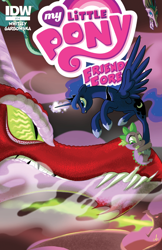 Size: 1400x2154 | Tagged: safe, artist:amy mebberson, idw, official comic, character:princess luna, character:spike, species:alicorn, species:dragon, species:pony, comic cover, cover, female, idw advertisement, male, mare