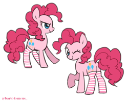 Size: 600x480 | Tagged: safe, artist:kairean, character:pinkie pie, species:earth pony, species:pony, clothing, cute, diapinkes, female, mare, profile, simple background, socks, solo, striped socks, white background, wink