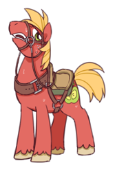Size: 400x600 | Tagged: safe, artist:kairean, character:big mcintosh, species:earth pony, species:pony, bit, bridle, male, open mouth, reins, saddle, solo, stallion, sweat, tack
