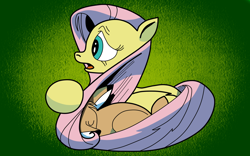 Size: 2000x1250 | Tagged: safe, artist:ced75, idw, character:bramble, character:fluttershy, snuggling