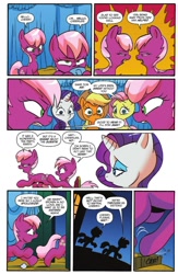 Size: 974x1497 | Tagged: safe, idw, character:applejack, character:cheerilee, character:fluttershy, character:rarity, cherry blossom (idw), idw advertisement, preview, sisters, stare down, twins