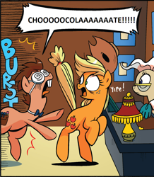 Size: 892x1024 | Tagged: safe, edit, idw, character:applejack, character:mayor mare, chocolate with nuts, meme, reference, spongebob squarepants, tadwell