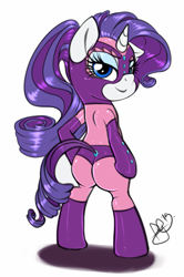 Size: 465x700 | Tagged: safe, artist:pia-sama, idw, character:rarity, species:pony, bipedal, diamante elegante, simple background, solo