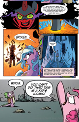 Size: 662x1025 | Tagged: safe, edit, idw, character:king sombra, character:pinkie pie, character:princess amore, character:radiant hope, character:spike, breaking the fourth wall, comic, disintegration, exploitable meme, good idea sombra, gotta catch 'em all, meme, petrification, shattered, this is a kid's comic, you know for kids