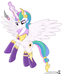 Size: 7810x9340 | Tagged: safe, artist:90sigma, idw, character:princess celestia, species:pony, absurd resolution, evil celestia, female, flying, idw showified, levitation, magic, mare, reflections, simple background, smiling, solo, spread wings, telekinesis, transparent background, vector, wings