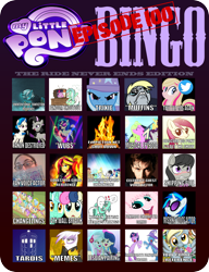 Size: 1900x2468 | Tagged: safe, idw, character:bon bon, character:derpy hooves, character:doctor whooves, character:gilda, character:lyra heartstrings, character:octavia melody, character:roseluck, character:sunset shimmer, character:sweetie drops, character:time turner, character:trixie, character:twilight sparkle, oc, oc:fluffle puff, species:griffon, species:pony, /mlp/, episode:slice of life, g4, my little pony: friendship is magic, bingo, brony, david tennant, doctor who, fandom, fanon, fimfiction, headcanon, hype, it's happening, it's over, male, meghan mccarthy, my little pony logo, nowacking, stallion, tardis, the ride never ends, wub