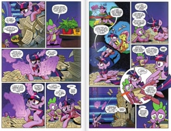 Size: 1211x927 | Tagged: safe, artist:brendahickey, idw, official comic, character:fluttershy, character:spike, character:twilight sparkle, character:twilight sparkle (alicorn), species:alicorn, species:dragon, species:pony, comic, dialogue, female, idw advertisement, magic, magic aura, male, mane bite, mare, paperwork, preview, speech bubble, telekinesis