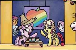Size: 713x470 | Tagged: safe, idw, character:apple bloom, character:diamond tiara, character:granny smith, character:scootaloo, character:silver spoon, character:stinkin' rich, character:sweetie belle, species:pegasus, species:pony, cutie mark crusaders, idw advertisement, stinkin' rich, zap apple, zap apple jam