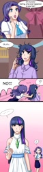 Size: 500x2000 | Tagged: safe, artist:apzzang, character:rarity, character:twilight sparkle, episode:friendship is magic, g4, my little pony: friendship is magic, alternate hairstyle, clothing, comic, dressup, humanized, scene interpretation, skirt, tube skirt