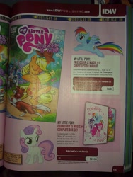 Size: 1200x1600 | Tagged: safe, idw, character:applejack, character:rainbow dash, character:sweetie belle, comic book, idw advertisement, magazine, text