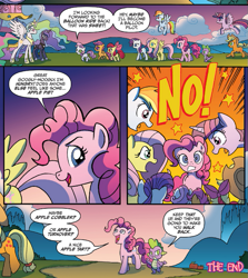 Size: 655x735 | Tagged: safe, artist:tonyfleecs, idw, official comic, character:apple bloom, character:applejack, character:fluttershy, character:pinkie pie, character:princess celestia, character:princess luna, character:rainbow dash, character:rarity, character:scootaloo, character:spike, character:sweetie belle, character:twilight sparkle, character:twilight sparkle (alicorn), species:alicorn, species:dragon, species:earth pony, species:pegasus, species:pony, species:unicorn, blasphemy, comic, context is for the weak, cutie mark crusaders, dialogue, ethereal mane, female, living apple, male, mane six, mare, night of the living apples, speech bubble, the end