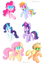 Size: 1840x2656 | Tagged: safe, artist:buljong, character:applejack, character:fluttershy, character:pinkie pie, character:rainbow dash, character:rarity, character:twilight sparkle, species:earth pony, species:pegasus, species:pony, species:unicorn, blushing, cute, cutie mark eyes, female, heart eyes, mane six, mare, open mouth, simple background, starry eyes, white background, wingding eyes