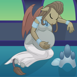 Size: 10800x10800 | Tagged: safe, artist:xniclord789x, idw, character:queen haydon, species:gargoyle, g4, absurd resolution, belly, pregnant, sleeping, solo