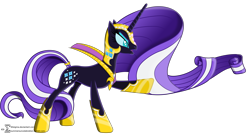 Size: 14160x7670 | Tagged: safe, artist:90sigma, idw, official comic, character:nightmare rarity, character:rarity, absurd resolution, armor, armored chest, armored hooves, dark side, evil, helmet, open mouth, signature, simple background, solo, transparent background, vector