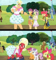 Size: 1532x1635 | Tagged: safe, artist:didj, screencap, character:apple bloom, character:big mcintosh, character:bon bon, character:cherry cola, character:lyra heartstrings, character:meadow song, character:scootaloo, character:sweetie belle, character:sweetie drops, species:human, species:pegasus, species:pony, episode:brotherhooves social, g4, my little pony: friendship is magic, crossdressing, cutie mark crusaders, drag, humanized, my little mages, orchard blossom, scene interpretation