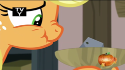 Size: 1920x1080 | Tagged: safe, screencap, character:applejack, episode:hearthbreakers, g4, my little pony: friendship is magic, bowl, food, rock soup, scrunchy face, solo, soup