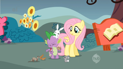Size: 2560x1440 | Tagged: safe, screencap, character:angel bunny, character:fluttershy, character:spike