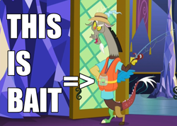 Size: 704x500 | Tagged: safe, screencap, character:discord, character:smooze, episode:what about discord?, g4, my little pony: friendship is magic, bait, image macro, meme, reaction image, this is bait, what about bob?