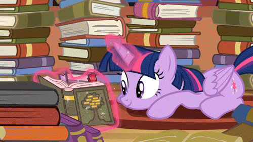 Size: 500x281 | Tagged: safe, screencap, character:twilight sparkle, character:twilight sparkle (alicorn), species:alicorn, species:pony, episode:pinkie apple pie, g4, my little pony: friendship is magic, animated, book, female, magic, mare, prone, reading, that pony sure does love books