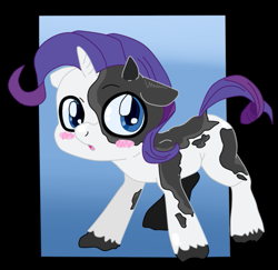 Size: 643x624 | Tagged: safe, artist:krazykari, artist:nekubi, character:rarity, species:cow, blushing, calf, raricow, solo, species swap, younger