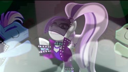 Size: 1200x675 | Tagged: safe, screencap, character:coloratura, character:countess coloratura, character:limelight, character:new wave, character:spectrum shades, episode:the mane attraction, g4, my little pony: friendship is magic, background dancers, fog, stage, turbo bass